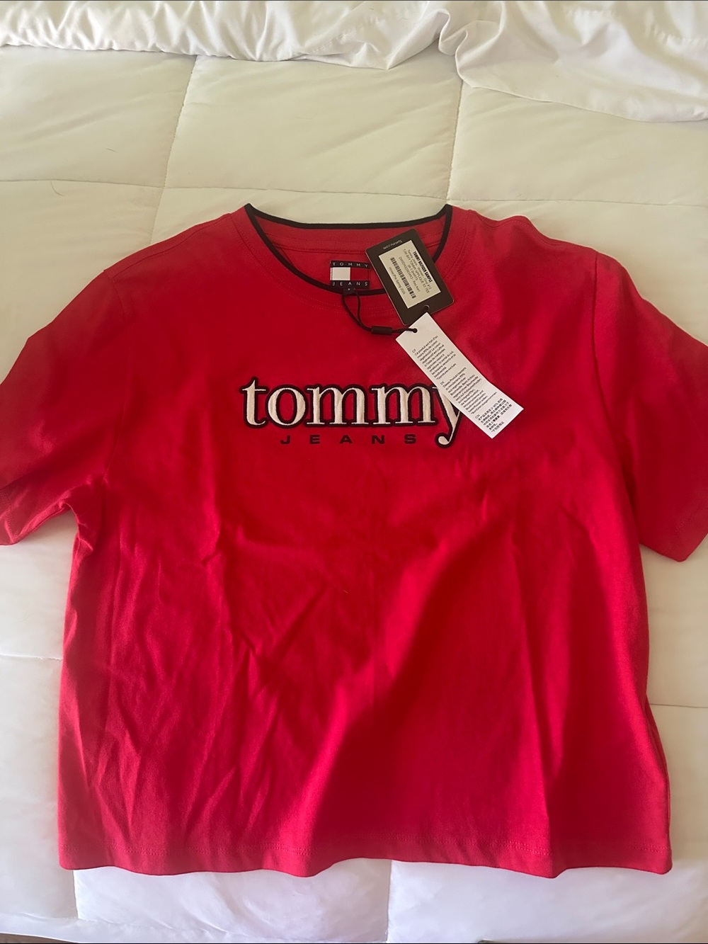 Tommy Hilfiger Red Logo Crew Tee with Black Trim